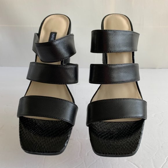 Nine West Lora Black Leather Open Toe Snake Print Sandals Heels - Sz 10 M - NEW - Picture 6 of 8